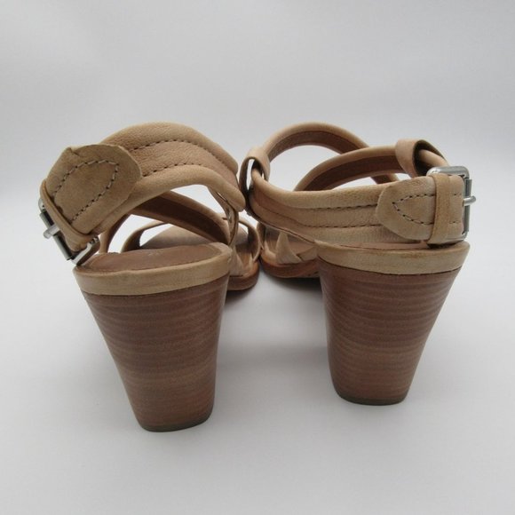 FRYE women's Dani cream leather cross strap stacked heel sandals 10 - Picture 3 of 12